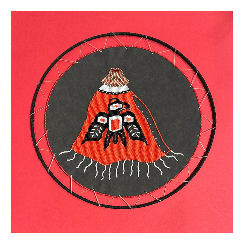 Beaded Wall Art - Red Button Cape - 20" framed Carey Walker
