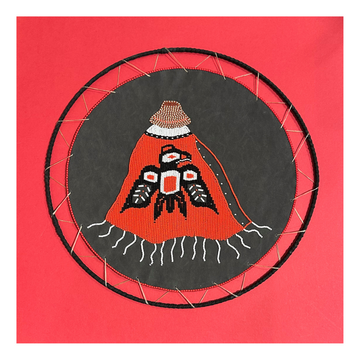 Beaded Wall Art - Red Button Cape - 20" framed Carey Walker