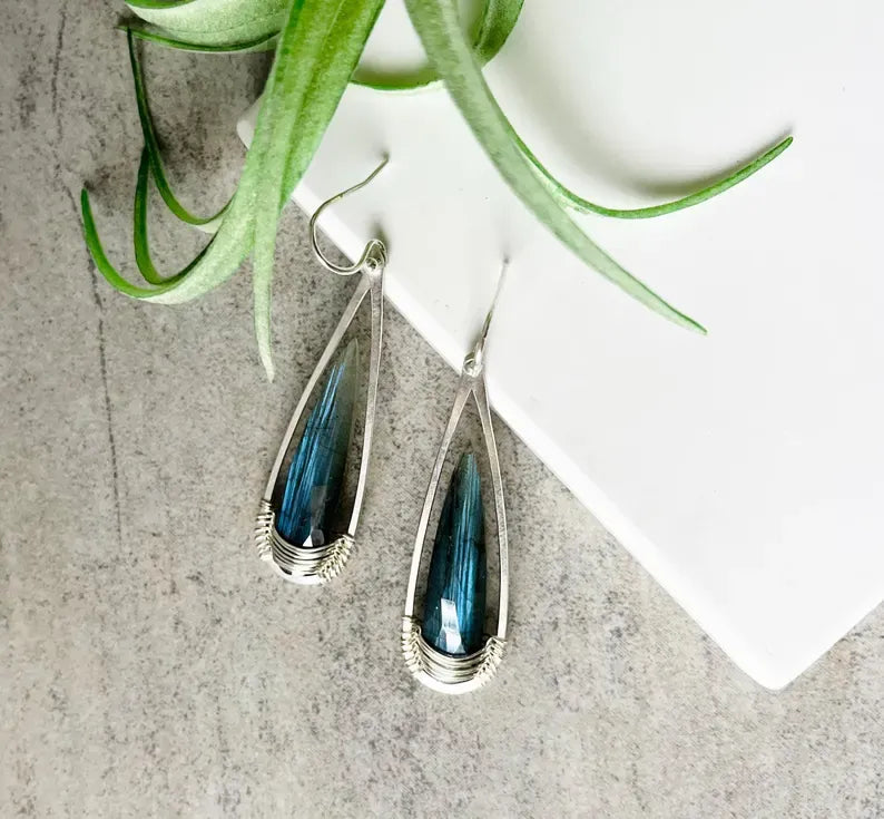 Earrings - Elongated Labradorite Teardrops Cristy Johnson