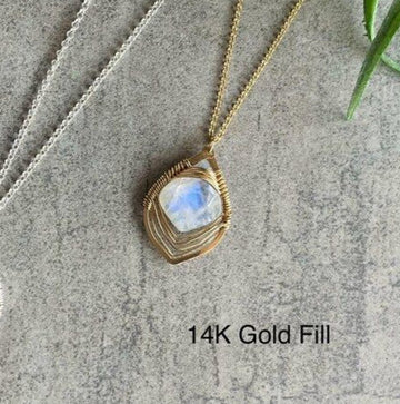 Necklace - Rainbow Moonstone Feather Cristy Johnson