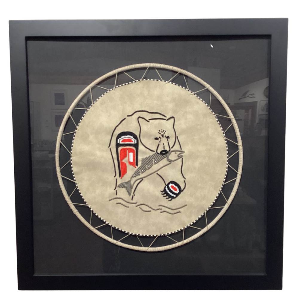 Beaded Wall Art - Spirit Bear - 20" framed Carey Walker