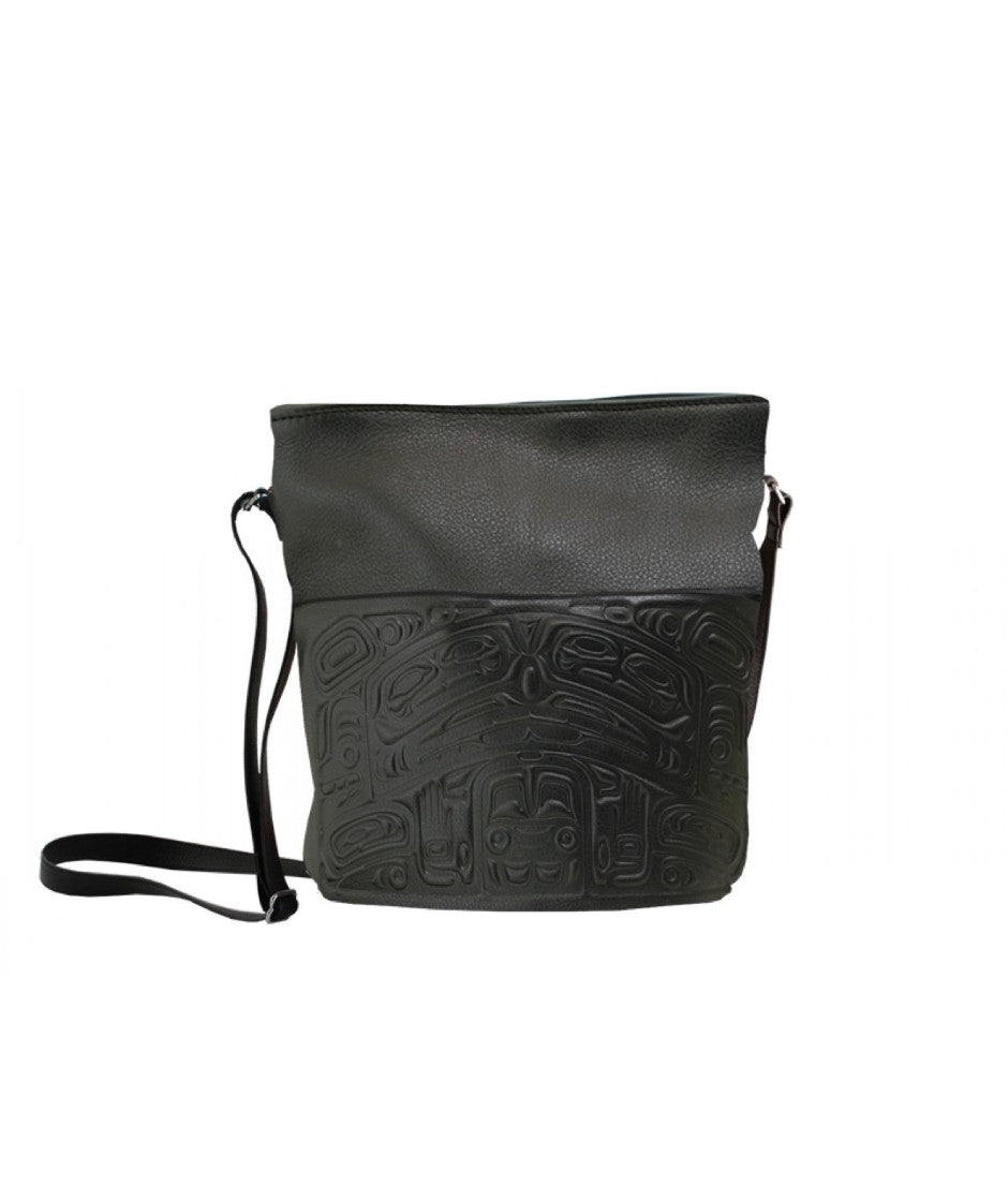 Black Leather Handbag with embossed Eagle design by Bill Helin
